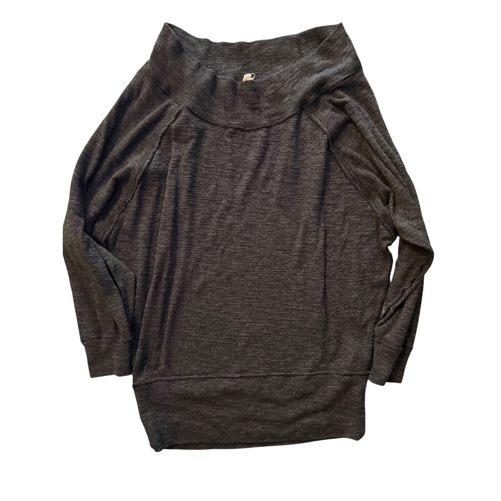 Free People Beach Charcoal Grey Cowl Neck Dolman Sleeve Knit Pullover Top M‎